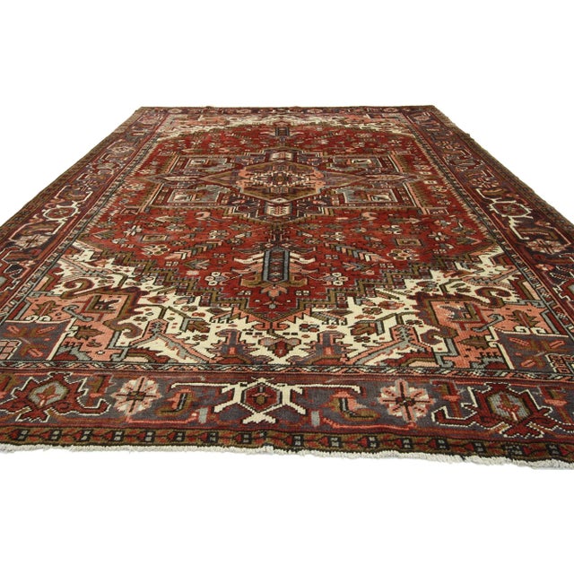 Mid-Century Modern Vintage Persian Heriz Rug - 07'05 X 10'04 For Sale - Image 3 of 5