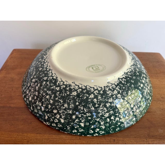 Contemporary Vintage Italian Green Spongeware Bowl Pair For Sale - Image 3 of 9