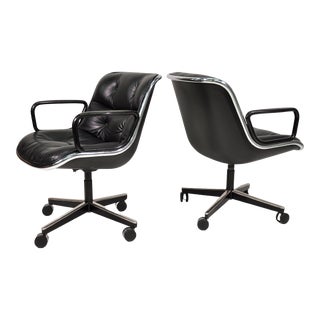 Black Leather Executive Desk Chairs by Charles Pollock for Knoll - a Pair For Sale