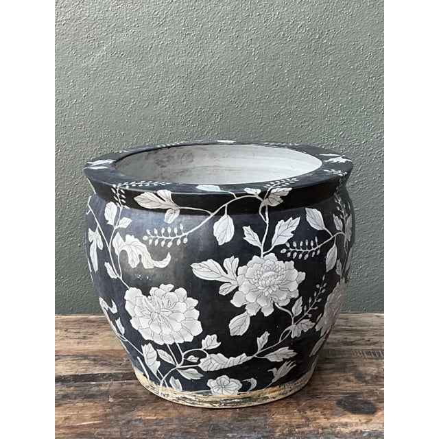 Contemporary Vintage Printed Floral Ceramic Planter For Sale - Image 3 of 12