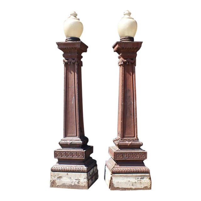 Antique Cast Iron Entrance Lights - Beaux Arts Style - Large Scale - A Pair For Sale