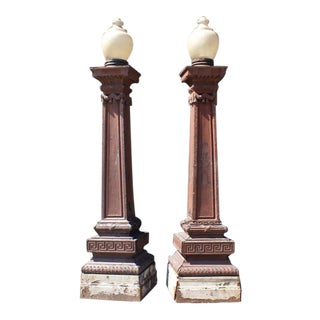 Antique Entrance Lights • Beaux Arts Style • Large Scale • Cast Iron - A Pair For Sale