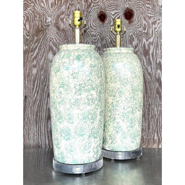 Vintage Boho Bauer Glazed Ceramic Lamps - a Pair For Sale In West Palm - Image 6 of 8