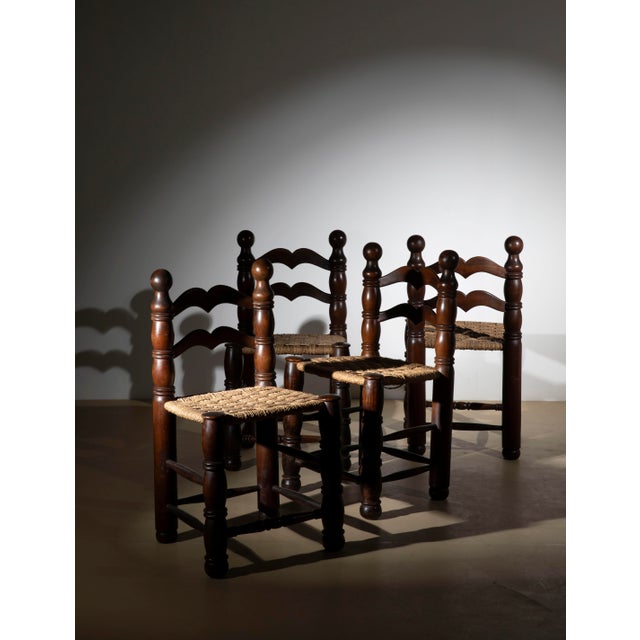 Mid-Century Modern Woven Straw Dining Chairs in the style of Charles Dudouyt, France, 1940s, Set of 4 For Sale - Image 3 of 11