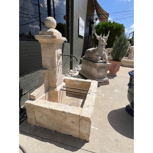 Metal French Carved Limestone Fountain, Single Pillar With Ball Finial From Provence For Sale - Image 7 of 17