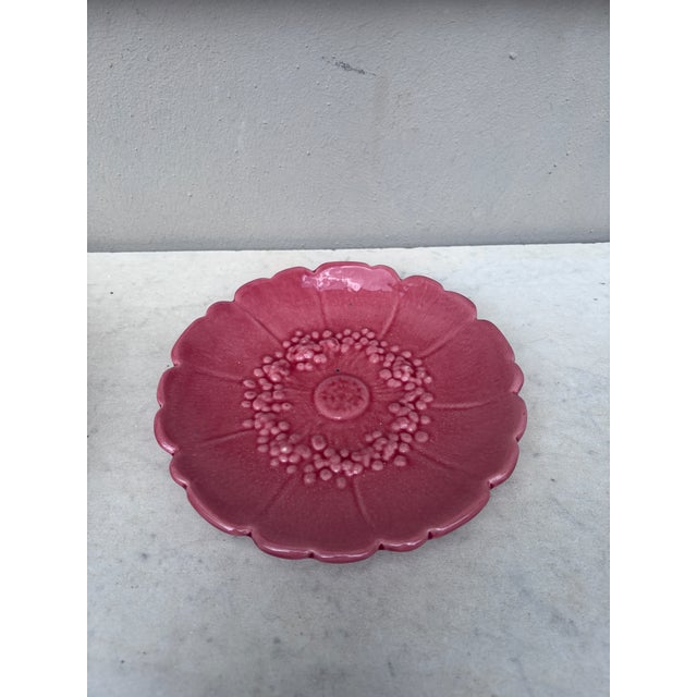 Mid-Century Modern Mid-Century French Majolica Pink Wild Rose Flower Plate Maunier Vallauris For Sale - Image 3 of 5