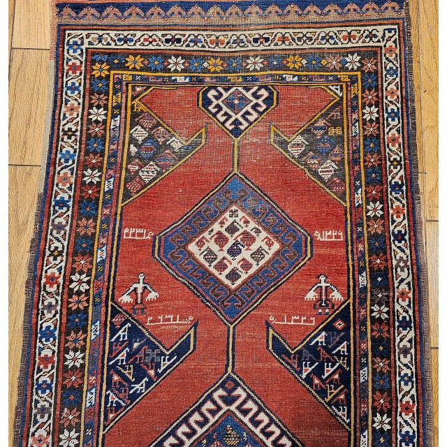 Antique Persian Kurdish Bidjar Runner Rug, Hand-Knotted Wool, Geometric Pattern, Terracotta & Navy, 3x13 For Sale - Image 11 of 17