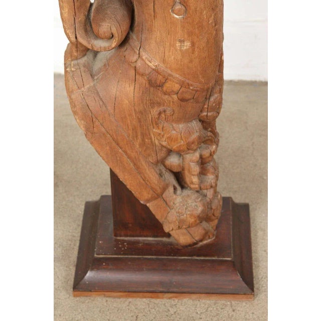 Pair of Antique Indian Carved Wood Architectural Temple Fragments on Stands For Sale - Image 10 of 15
