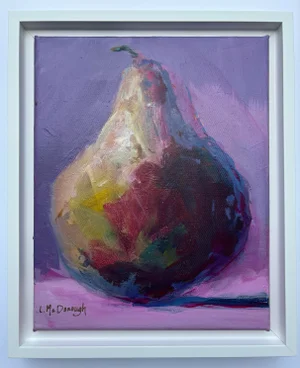 “Pink Pear” Original Contemporary Acrylic Painting, Framed, by Linda McDonough