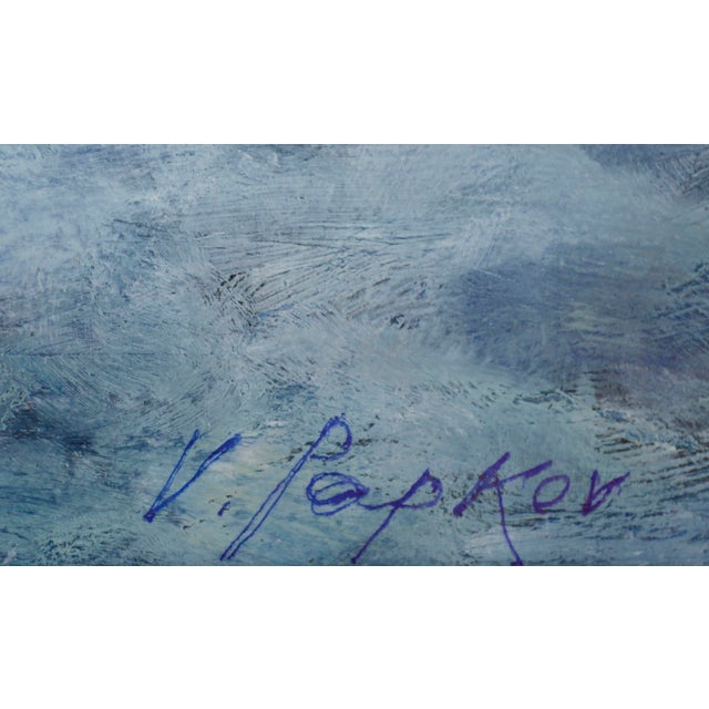 1980s Stormy Sunset Seascape With Blue & Orange by Vasil Papkov For Sale - Image 5 of 7