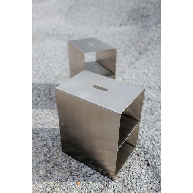 Cosmo Multifunctional Stool and Shelf in Brushed Stainless Steel by Form & Eisen For Sale - Image 11 of 18