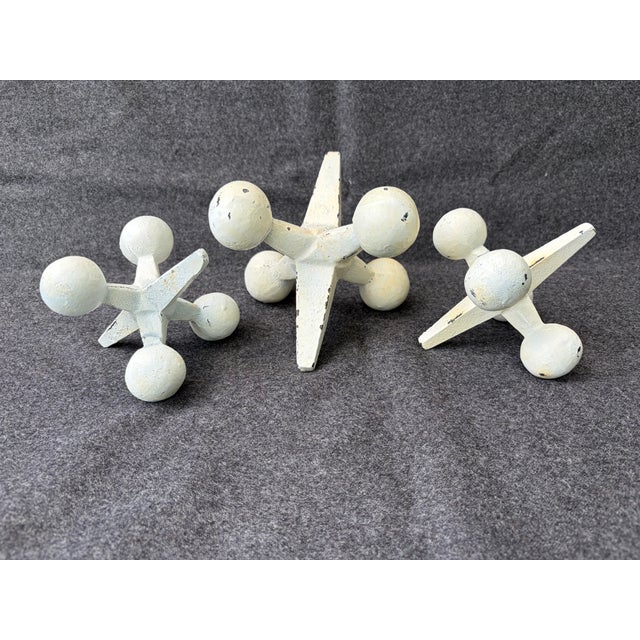 Pop Art 1990s Off White Cast Iron Jacks Set of 3 Decorative Objects For Sale - Image 3 of 17
