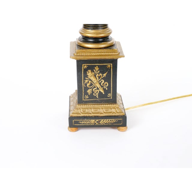 20th-Century Italian Neoclassical Style Black Gilt Painted Wood Torchiere Lamps For Sale - Image 4 of 12
