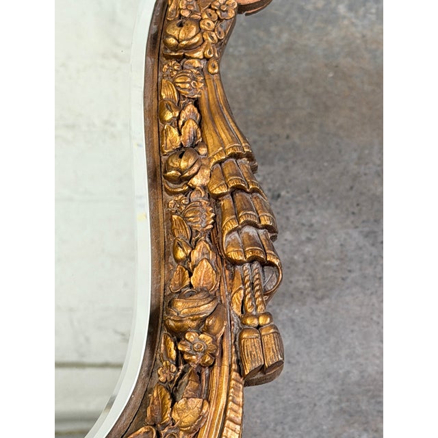 Mid-20th Century Mid-Century French Rococo Style Gilt Wall Mirror With Romantic Courting Couple Porcelain Plaque For Sale - Image 12 of 14
