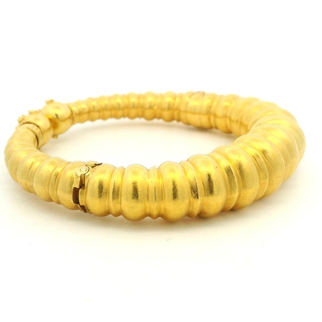 Metal Ilias Lalaounis 1970s 22k Gold Neolithic Revival Ribbed Bracelet For Sale - Image 7 of 15