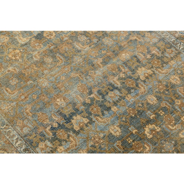1920s Antique Malayer Wool Rug With All-Over Botanical Motif in Muted Blue & Ochre For Sale - Image 5 of 9