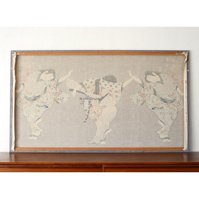 1970s Japanese Isao Homma Geisha Dance Fabric Art Wallhanging For Sale - Image 10 of 13
