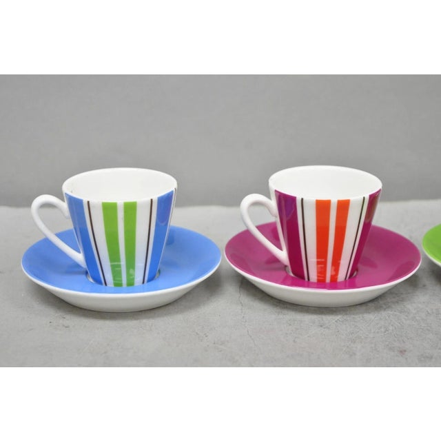 Late 20th Century Late 20th Century Kate Spade Lenox Collins Stripe Demitasse Espresso Cup & Saucer Nib - Set of 4 For Sale - Image 5 of 18