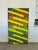colorful painting having a combination of an abstract and hard edge design. use of color, paint drip and bold stripes make...
