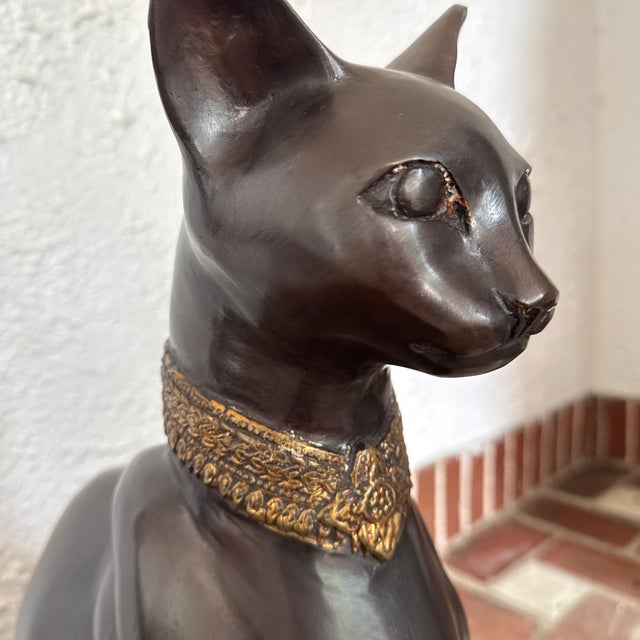 Metal 1970s Pair of Bronze Egyptian Bastet Cat Sculptures by A.Tiot For Sale - Image 7 of 10