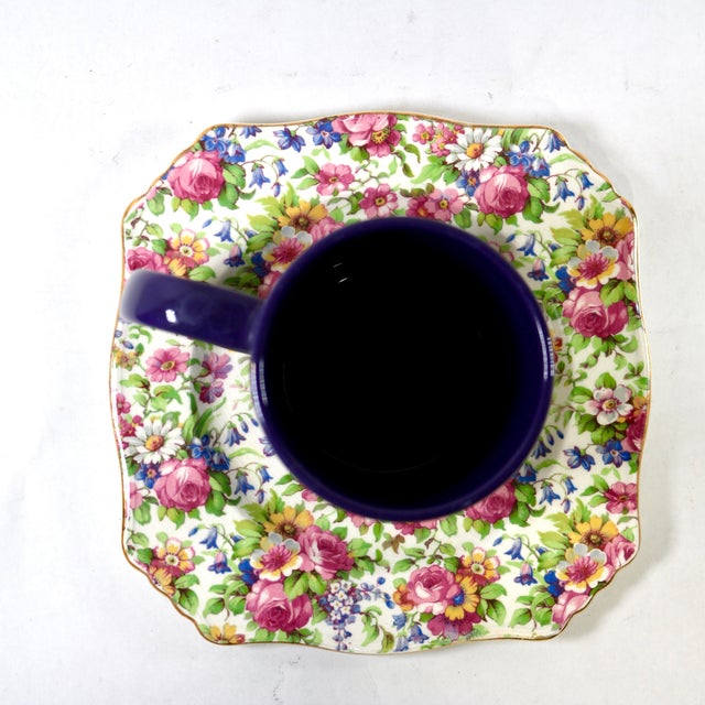 Vintage 1940s Royal Winton "Summertime" Square Chintz Dessert Plate For Sale - Image 10 of 11