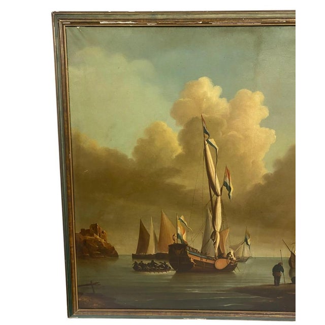 Dutch Maritime Oil Painting Seascape Boat, 1800s, Oil Painting For Sale - Image 5 of 8