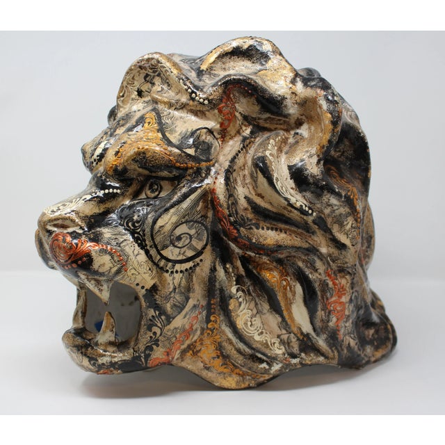 Papier Mache Lion's Head Sculpture For Sale In Naples, FL - Image 6 of 7