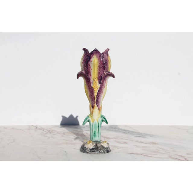 1900s Art Nouveau Majolica Iris French Vase For Sale - Image 13 of 13