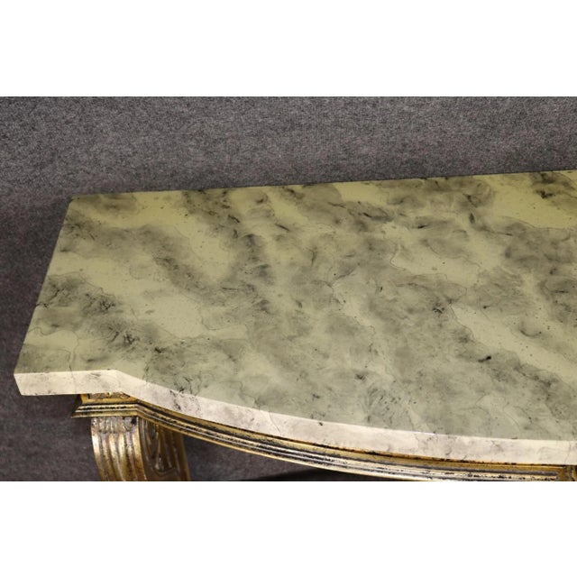 Gorgeous Gold Leaf Wall Mounted Faux Marble French Louis XVI Console Table For Sale - Image 4 of 12