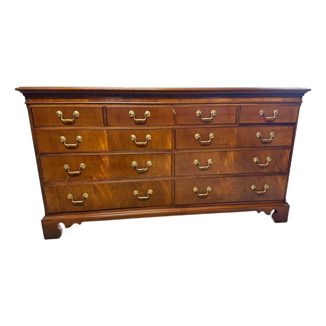Late 20th Century Hickory Chair Georgian Solid Mahogany Nine-Drawer Dresser or Credenza With Key For Sale