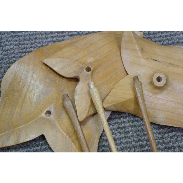 Mid Century Modern Carved Teak Bird of Paradise & Leaf Botanical Arrangement 46" For Sale - Image 15 of 15