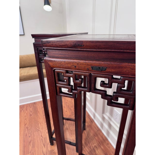 Vintage Monumental Asian Ming Style Solid Rosewood Plant Stands, a Pair For Sale - Image 13 of 14