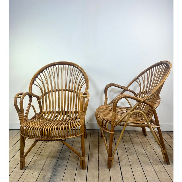 Vintage Rattan and Bamboo Armchairs, 1960s, Set of 2 For Sale - Image 10 of 14