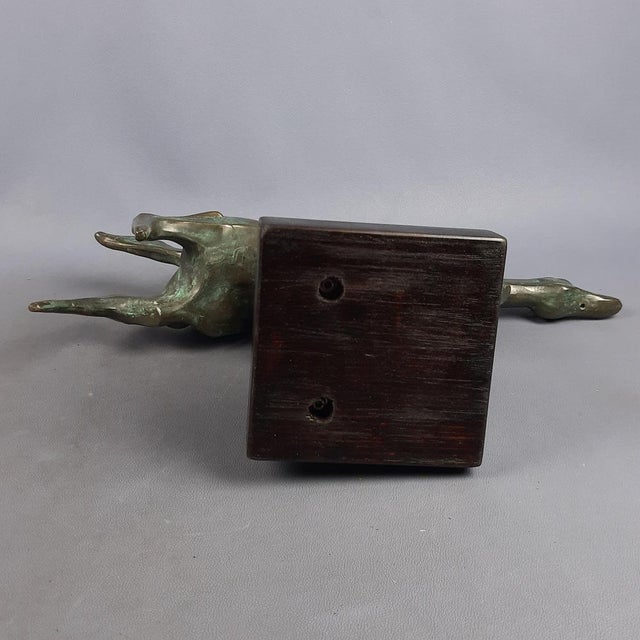 Brass Sculpture of Horse Jumping Over Wooden Base, 1980s For Sale - Image 15 of 18