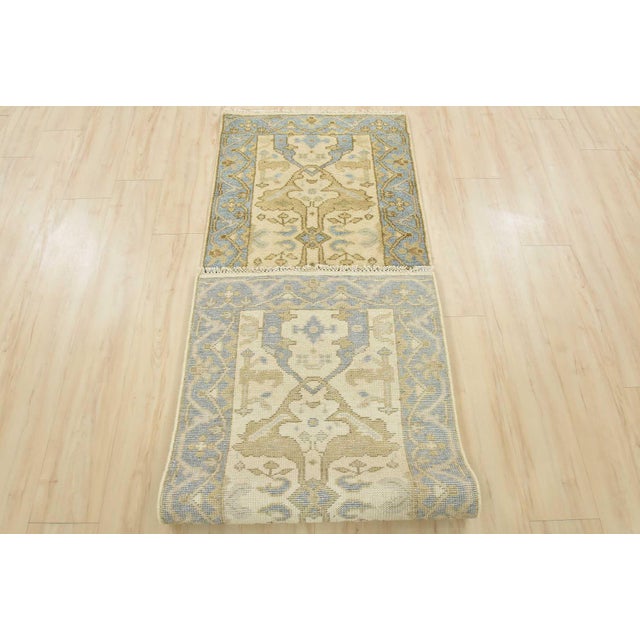 Oushak Runner 2’7” X 8’1” Ivory Wool Tribal Hand-Knotted Oriental Rug For Sale - Image 11 of 12
