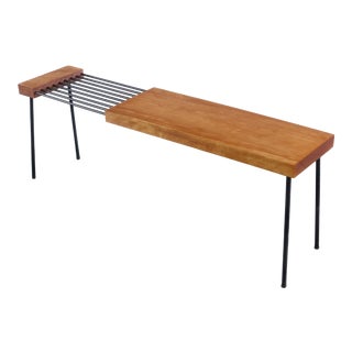 Atomic Mid Century Modern Coffee Table Bench in Butcher Block and Metal For Sale