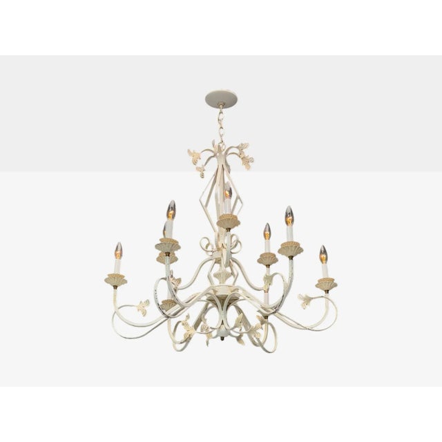 Mid-Century Modern Mid Century Modern, White Painted Iron, Large Chandelier, Usa, 1960s For Sale - Image 3 of 10