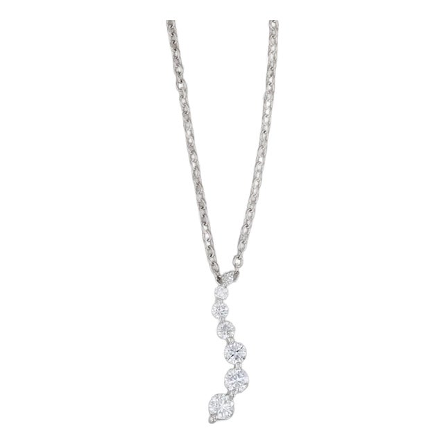 0.80ctw Diamond Journey Pendant Necklace 14k White Gold 17.75" Cable Chain For Sale