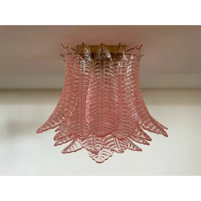 Metal Murano Ceiling Lamp, 32 Pink Felci Glasses For Sale - Image 7 of 9