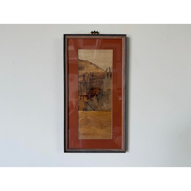 Contemporary Vintage Hawaiian Banana Leaf Bark Art Landscape – Mixed Media Natural Fiber Collage, Wood Frame For Sale - Image 3 of 12