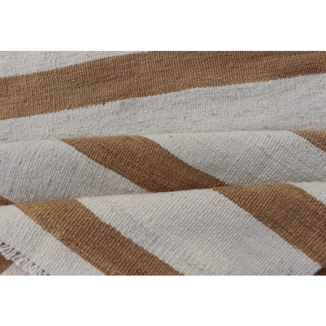 Mid 20th Century Vintage Turkish Kilim Rug With Horizontal Stripes in Brown and Cream For Sale - Image 10 of 11