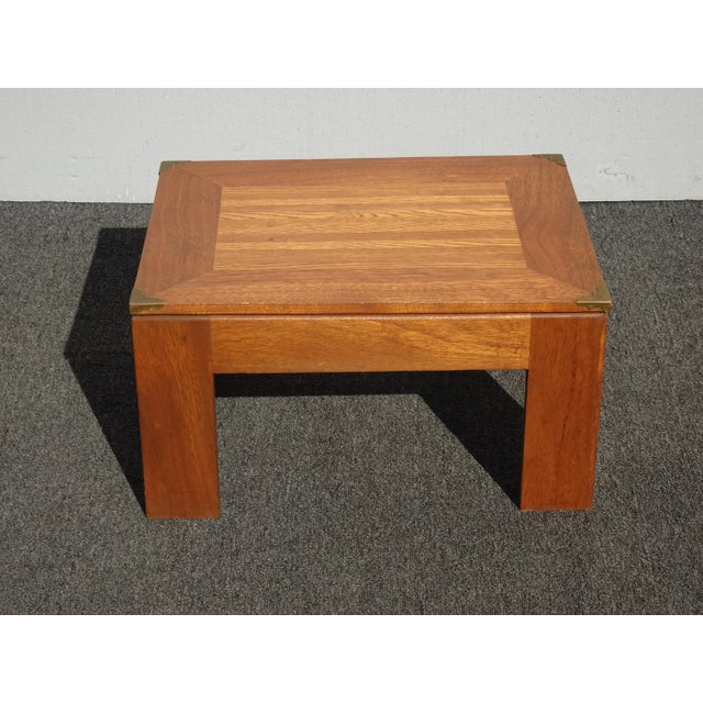 Vintage Monterey Style Oak Footstool Bench W Brass Corners For Sale - Image 12 of 12