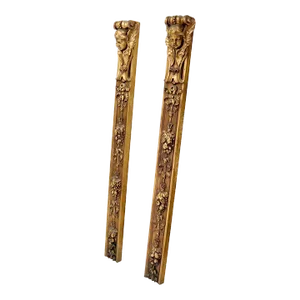 Pair of Door Frame Decoration Mounts Columns Sculptures Gold Cherubs Motive