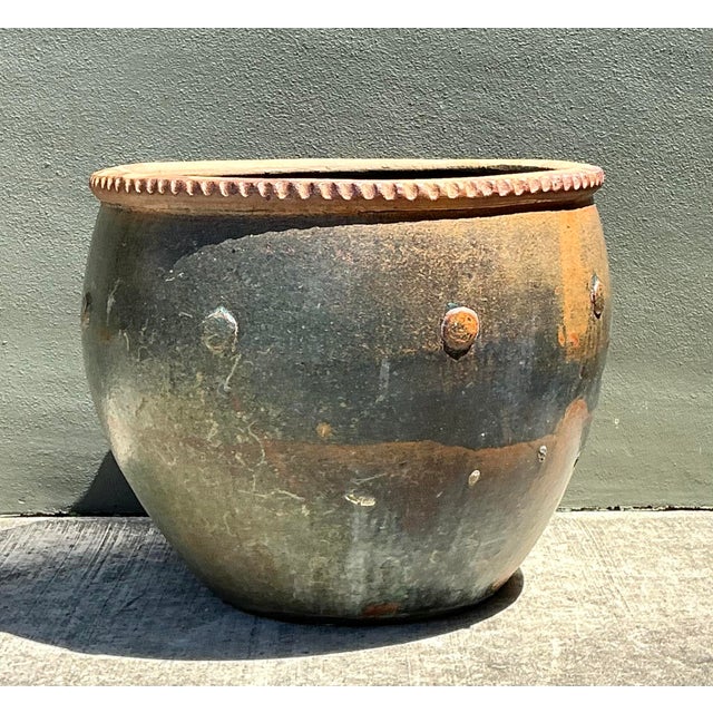 Vintage Monumental Glazed Ceramic Planter For Sale - Image 4 of 12