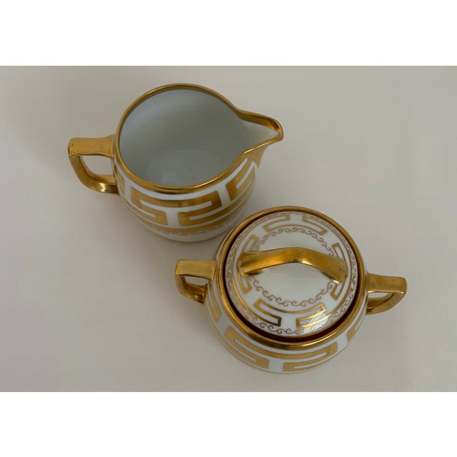 1910s Pickard Hand-Painted Gilt Greek Key Creamer and Sugar Set For Sale - Image 4 of 8