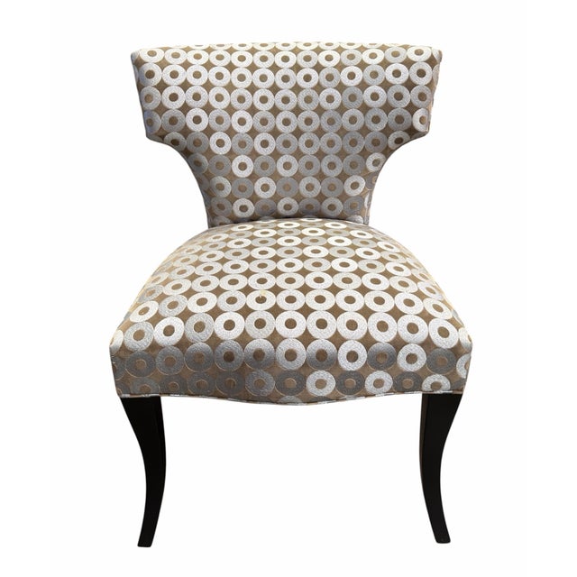 Modern Klismos Ebonized & Silk Upholstered Chair by John Boone. This listing is for 1 chair of 2 available.