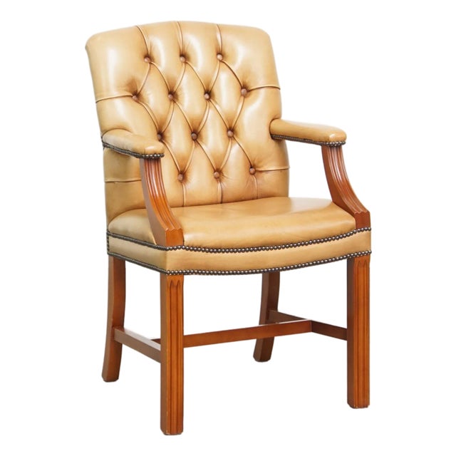 English Cowhide Chesterfield Dining Chair in Light Cognac Color For Sale