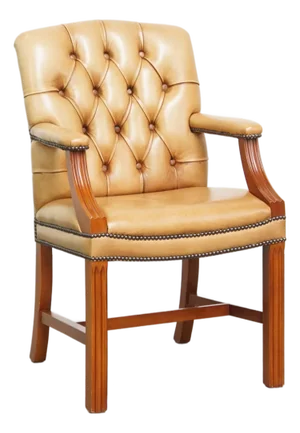 English Cowhide Chesterfield Dining Chair in Light Cognac Color