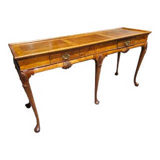 Baker Furniture Queen Anne Burled Walnut Console Table For Sale