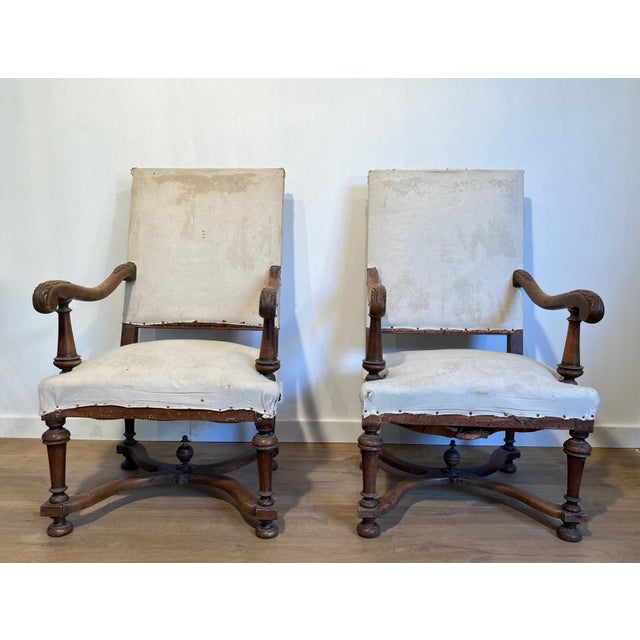 Late 19th Century Pair of Louis Xiii Style High-backed Walnut Armchairs For Sale - Image 6 of 12